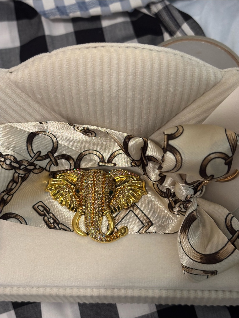 Abella Gold and Cream Elephant Brooch with Rhinestones